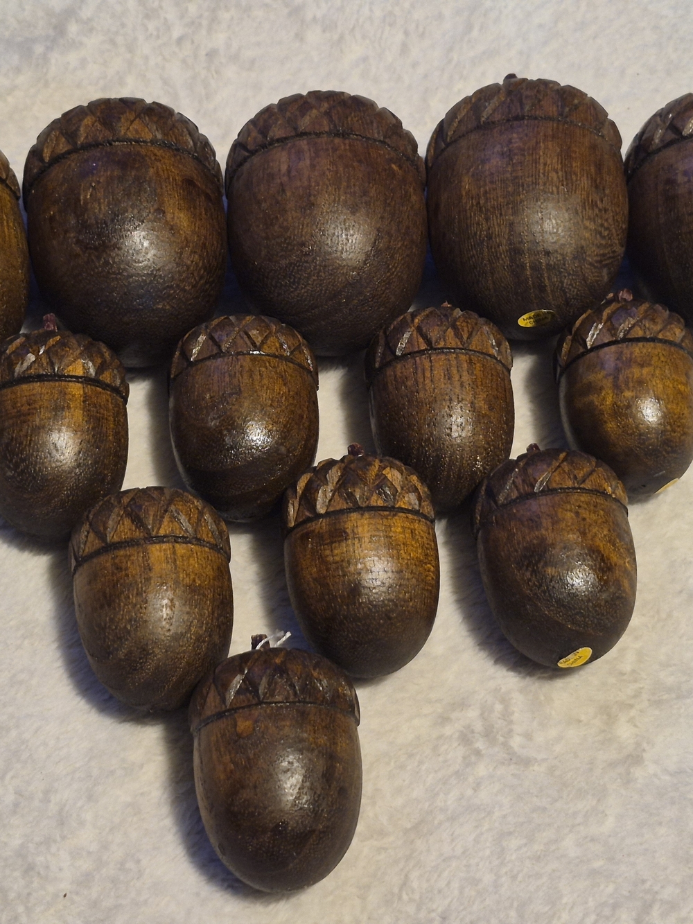 Set of 13 Handcrafted Wooden Acorns